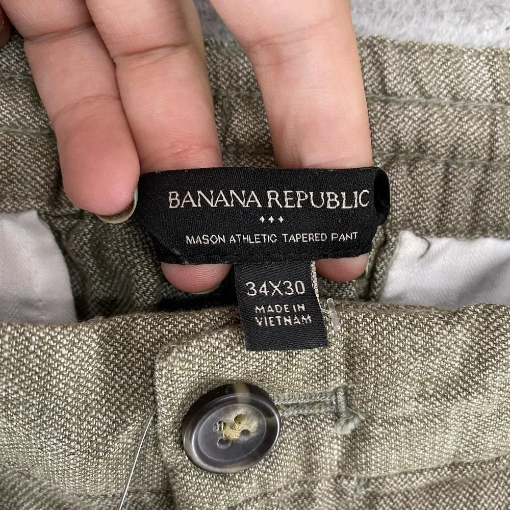 Banana‎ Republic Mason Pants Mens 34x28 Green Linen Cotton Athletic Taper Chino